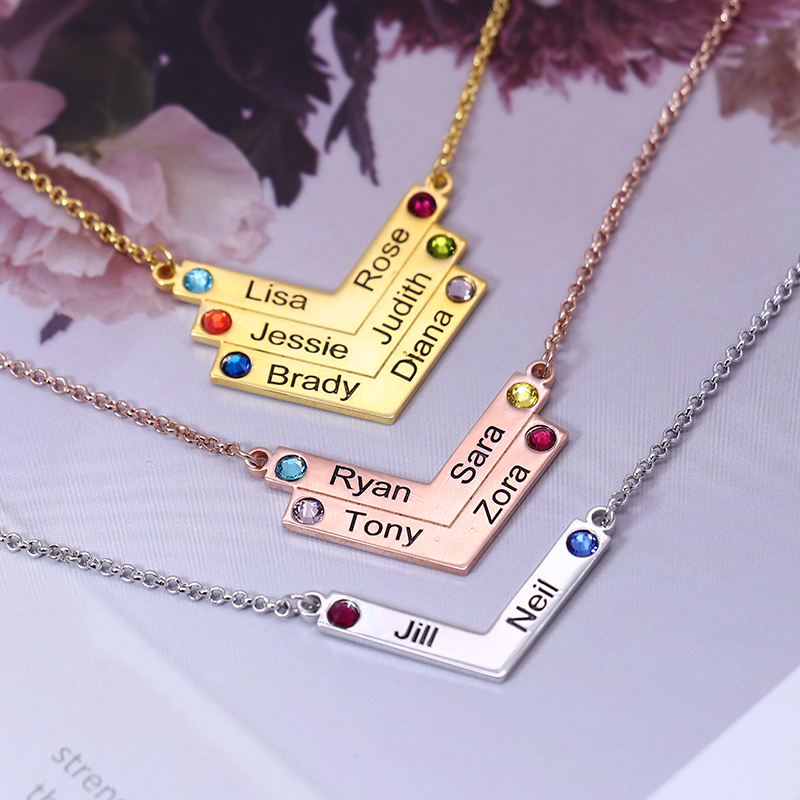 Custom Triangle Name Birthstone Necklace